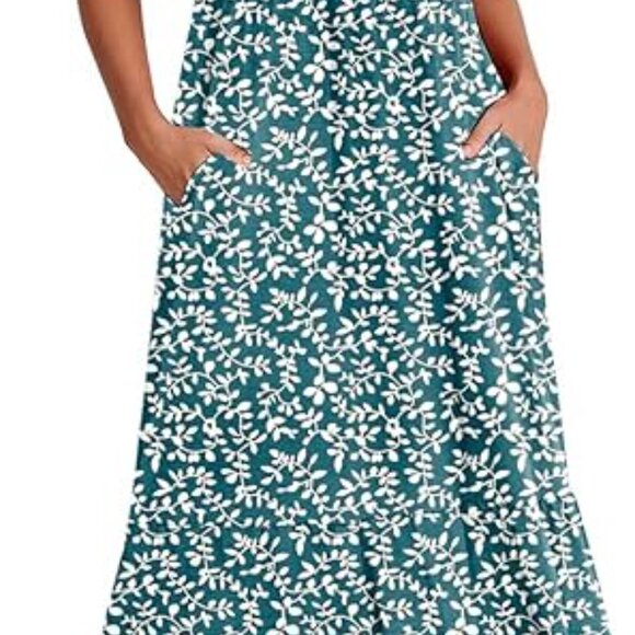 Women's Summer Maxi Dress Casual Short Sleeve Crewneck Flowy Swing size M - Picture 2 of 2